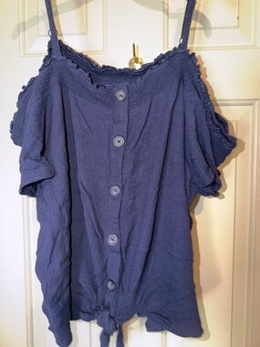 torrid Navy Blue Button-Front Cold-Shoulder Camisole